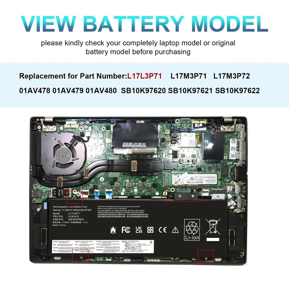 Fancy Buying 01AV479 L17L3P71 Battery Lenovo ThinkPad T480S 11.58V 4950mAh